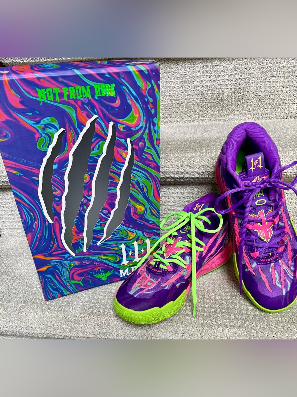Puma Adult 8.5 MB.03 Toxic Purple Glimmer Green Gecko Basketball Athletic Shoes
